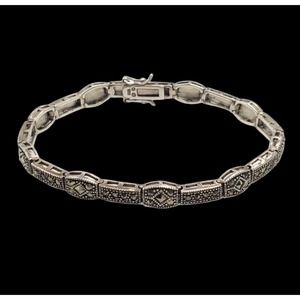 Vintage Geometric MCM Marcasite Stone 925 Sterling Silver 7" Bracelet